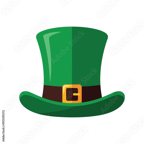 St. Patrick's Day Green Leprechaun Hat Vector Illustration with Gold Buckle Clipart