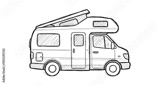 Hand-drawn motorhome sketch on white background