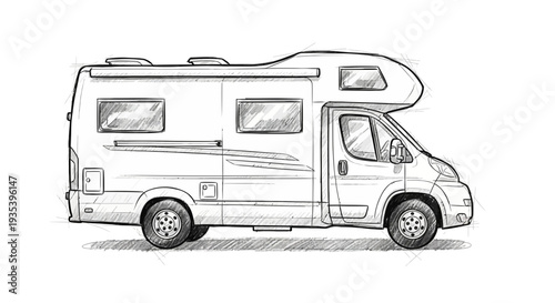 Sketch of a modern camper van on white background