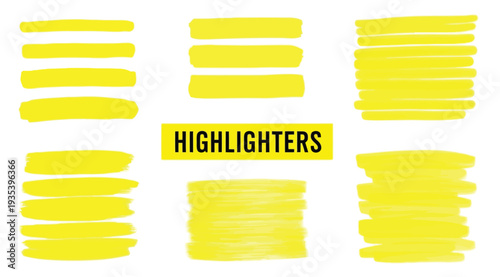 A collection of bright yellow highlighter markers isolated on white background for office and school supplies