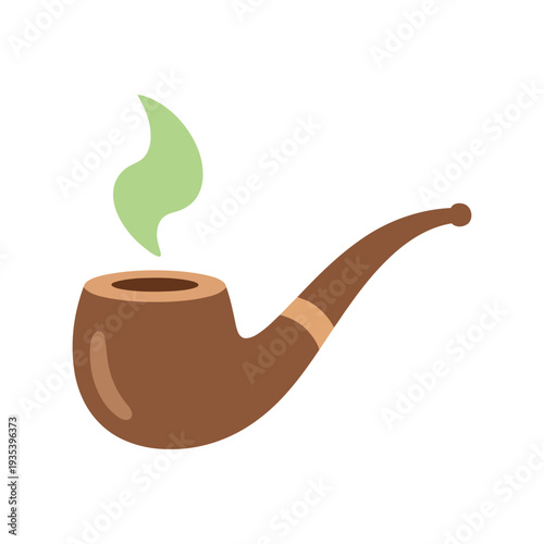 Smoking Pipe Vector Illustration – Flat Style Tobacco Pipe Icon with Smoke