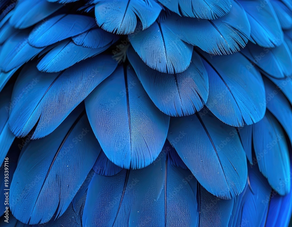 Obraz premium Vibrant close-up texture of overlapping bright blue macaw feathers.
