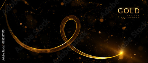 Golden spiral composed of shimmering golden light trails, fireworks, and gold confetti vibe. For holiday marketing campaigns (New Year, Christmas), wedding invitation suites, anniversary announcements