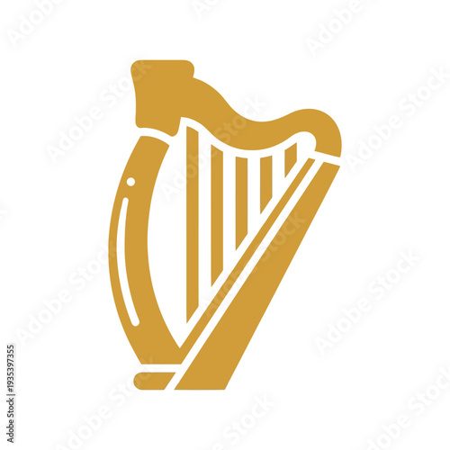 Golden harp vector icon isolated on white, Irish musical instrument clipart illustration