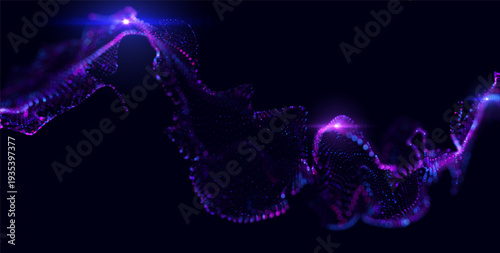 Futuristic data array visualization with flowing particle waves and digital interface representing big data analysis, pattern recognition, artificial intelligence, machine learning vector background