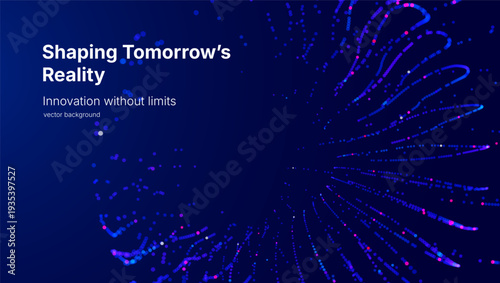 Futuristic data array visualization with flowing particle waves and digital interface representing big data analysis, pattern recognition, artificial intelligence, machine learning vector background