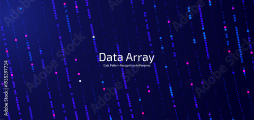 Futuristic data array visualization with flowing particle waves and digital interface representing big data analysis, pattern recognition, artificial intelligence, machine learning vector background