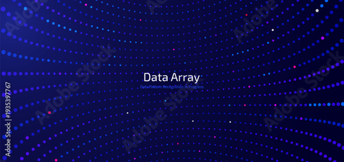 Futuristic data array visualization with flowing particle waves and digital interface representing big data analysis, pattern recognition, artificial intelligence, machine learning vector background