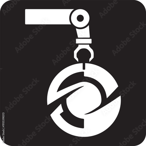 Robotic claw icon holding a circular object, symbolizing industry