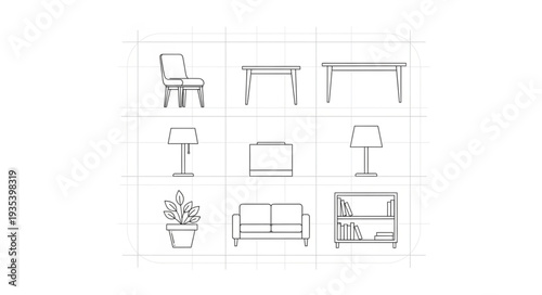 Collection of Furniture and Home Decor Line Drawings.