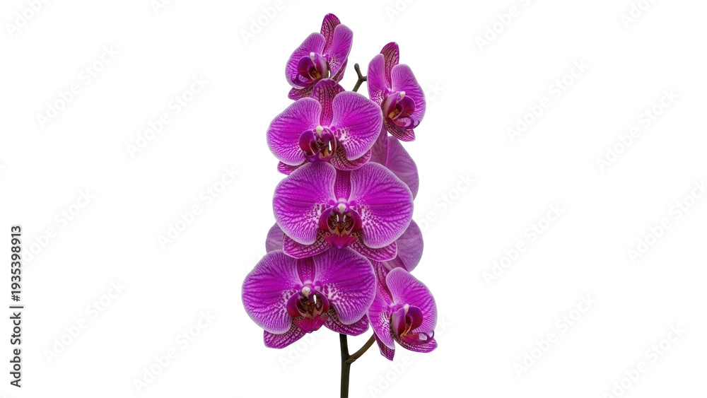 Obraz premium Isolated blossom of purple striped moth orchids, Phalaenopsis cultivar, delicate flowers