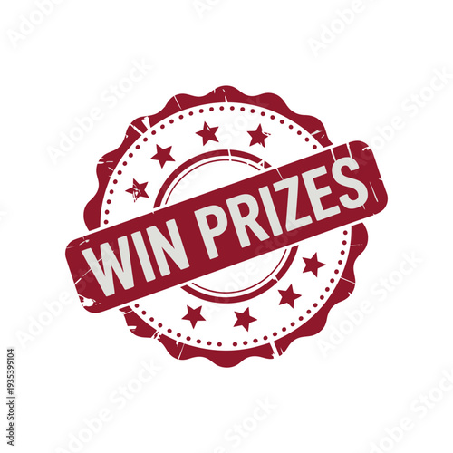 Red distressed grunge stamp seal announces special opportunity to win prizes now.