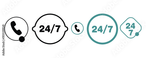 24/7 customer support hotline icons for business communication