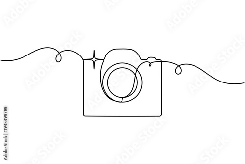 Camera with sparkles sign icon continuous one line art drawing on white background minimalist photo enhancement line symbol outline vector illustration
