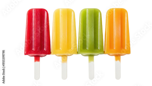 Fotografie Isolated fruity ice pops, assorted colorful summer fruit popsicles, frozen desse