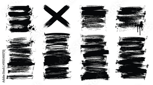 Black brush strokes on white background with one large x marked