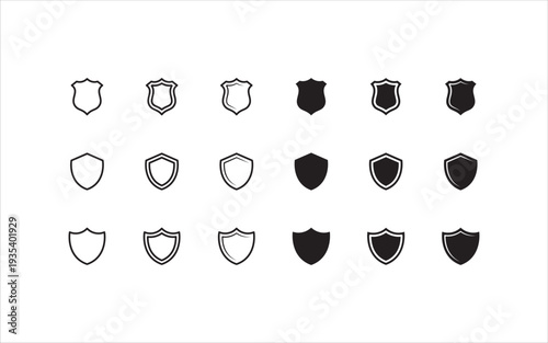 Shield icon set. Protect shield security line icons. Badge quality symbol, sign, logo or emblem. Vector illustration, eps10.