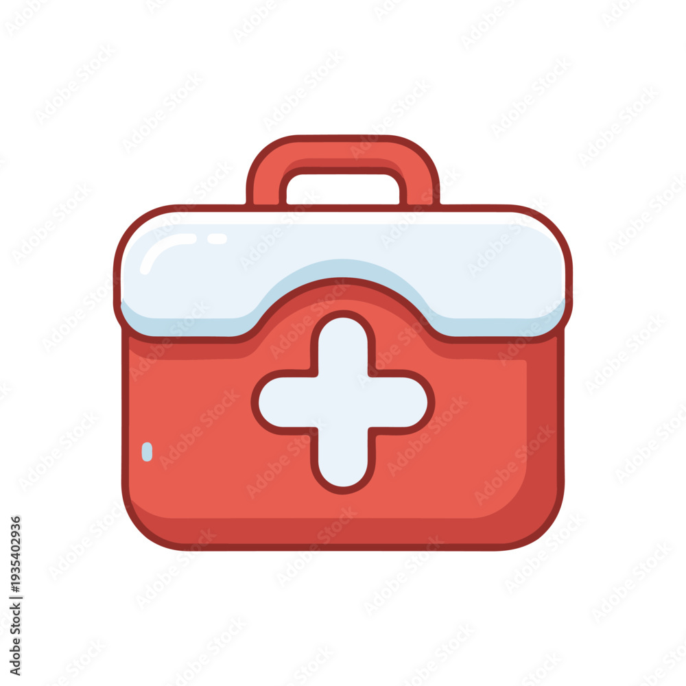 Obraz premium Red first aid kit bag with white cross for emergency medical assistance.