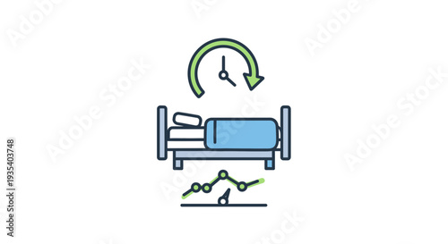 Resting Bed Icon with Clock and Health Graph - Sleep Schedule Concept