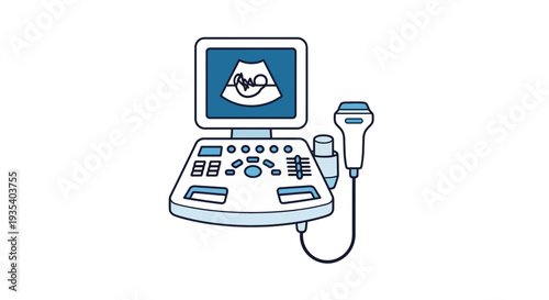 Ultrasound Machine Icon Vector Illustration - Medical Technology Diagnostic Equipment