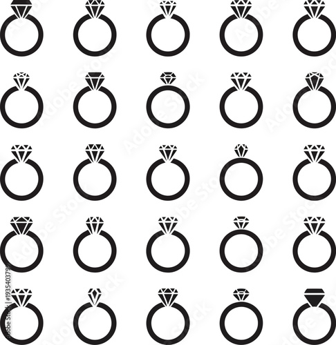 Wedding Ring Icons Collection, minimalist solitaire prong and bezel settings