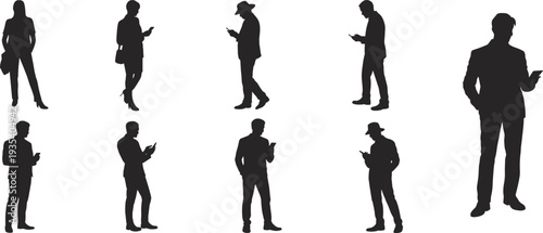 People using smartphone silhouettes collection with men and women texting browsing mobile phone isolated on white background vector set
