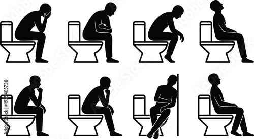 Silhouettes of People Sitting on Toilet in Various Poses person woman