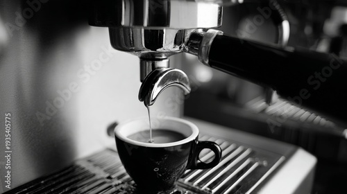 A shot of espresso being poured into a coffee cup