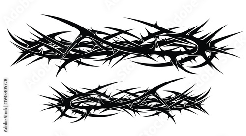 Two black thorny crowns on isolated white background for easter or jesus christ symbol