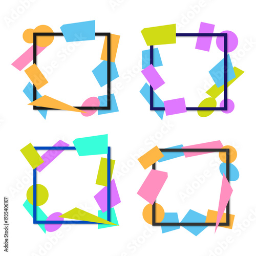 Vibrant Abstract Geometric Frames Set Modern Colorful Borders Isolated on Transparent Background for Creative Graphic Design and Social Media