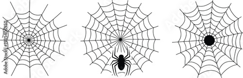 Spider web silhouettes collection with cobweb designs and spider isolated on white background halloween vector illustration set