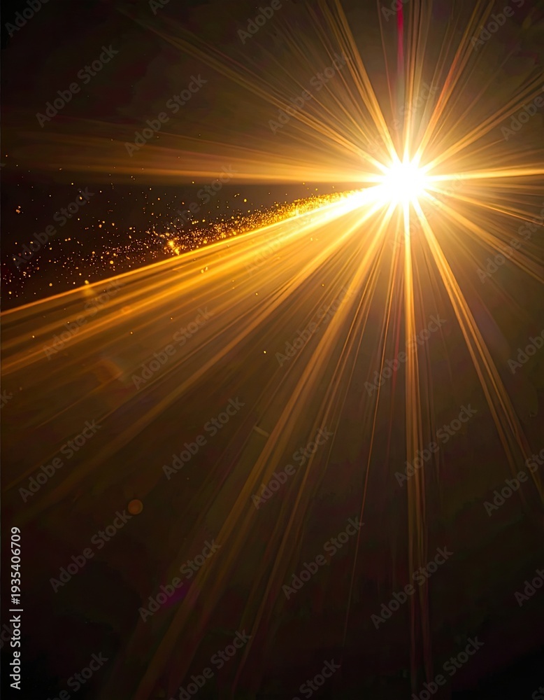 Obraz premium Brilliant golden light burst radiating outwards against a dark background.