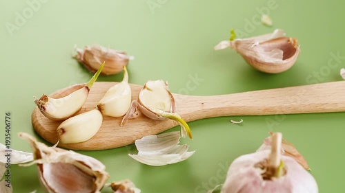 organic garlic vegetable ingredient minimal green background