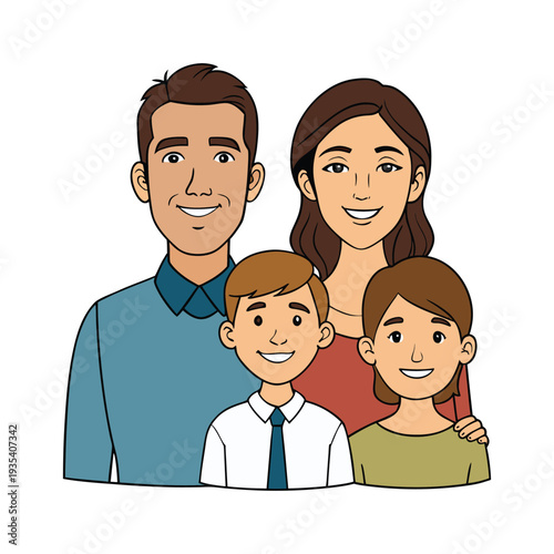 Happy family portrait of parents and two children smiling on Father's Day