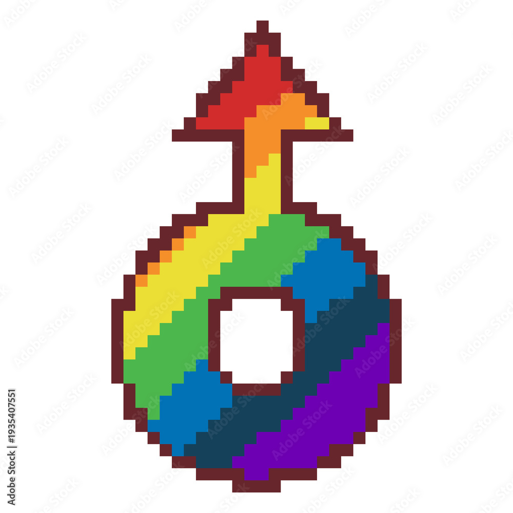 Obraz premium Rainbow male gender symbol pixel art icon for pride month celebration