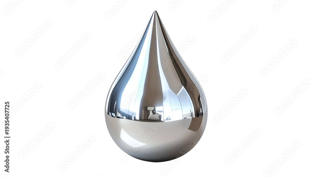 Fototapeta premium A glossy, metallic teardrop reflecting ambient light against a stark black background
