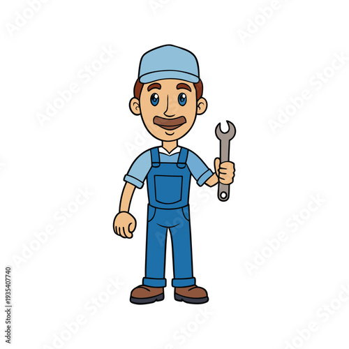 Happy father mechanic holding wrench, Father's Day celebration, working man