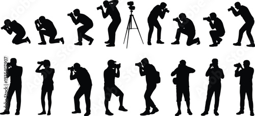 Collection Of Photographer Silhouettes Capturing Images With Cameras And Tripods photography