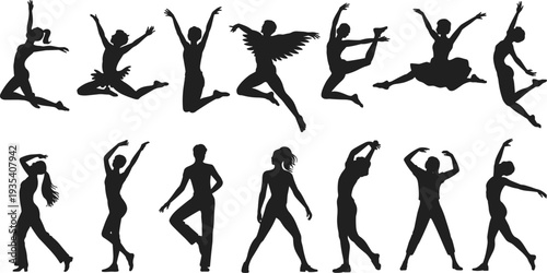 Collection of Silhouettes of Dancers in Various Poses dancing ballet