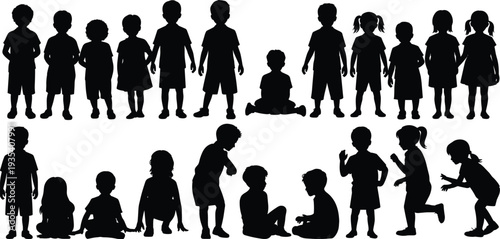 Collection of Silhouettes of Children in Various Poses kids playing