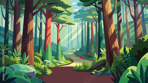 Mysterious enchanted forest path under a canopy of whispering trees