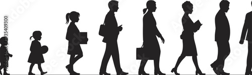 Silhouettes illustrating the progression of human life from infancy to adulthood vector illustration