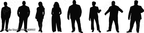 Silhouettes of Diverse People in Business Attire Standing on White Background woman