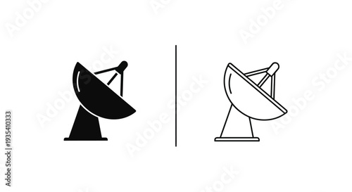 Satellite Dish Icon Set Vector: Black Solid and Outline Design for Communication Technology