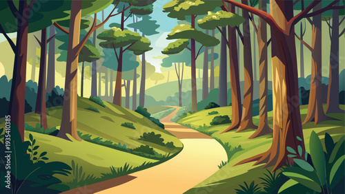 A tranquil forest path disappearing into the heart of nature's embrace