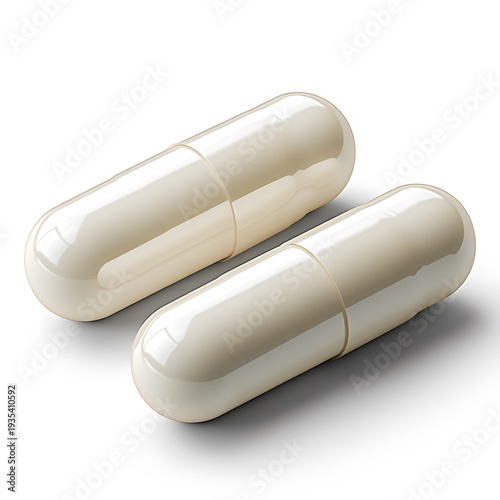 Two Smooth photo White Capsules on a White Background pill pills