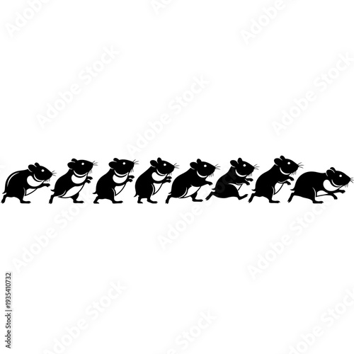 Rat Walk-Cycle Silhouette Frame Sequence – Eight-Step Rodent Animation

