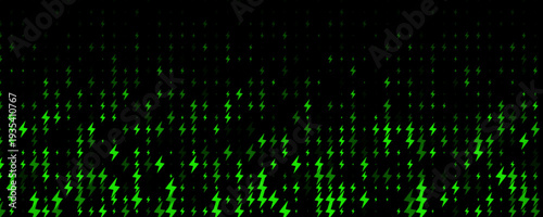 Electric Energy Icon Pattern Background Green Lightning Texturefor Speed Fast Charger Station. Current Charge Battery Digital Device BG, Charging Neon Light. Bolt Symbol Backdrop. Vector Illustration