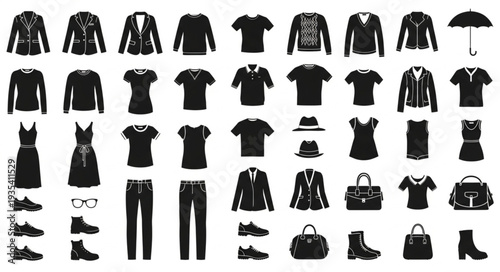 Collection of Black Clothing and Accessories Silhouettes.