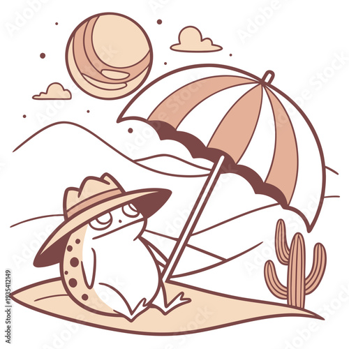 Creative SVG: Sleepy Frog with under an umbrella in a Sundown Glow colored Desert sunset theme